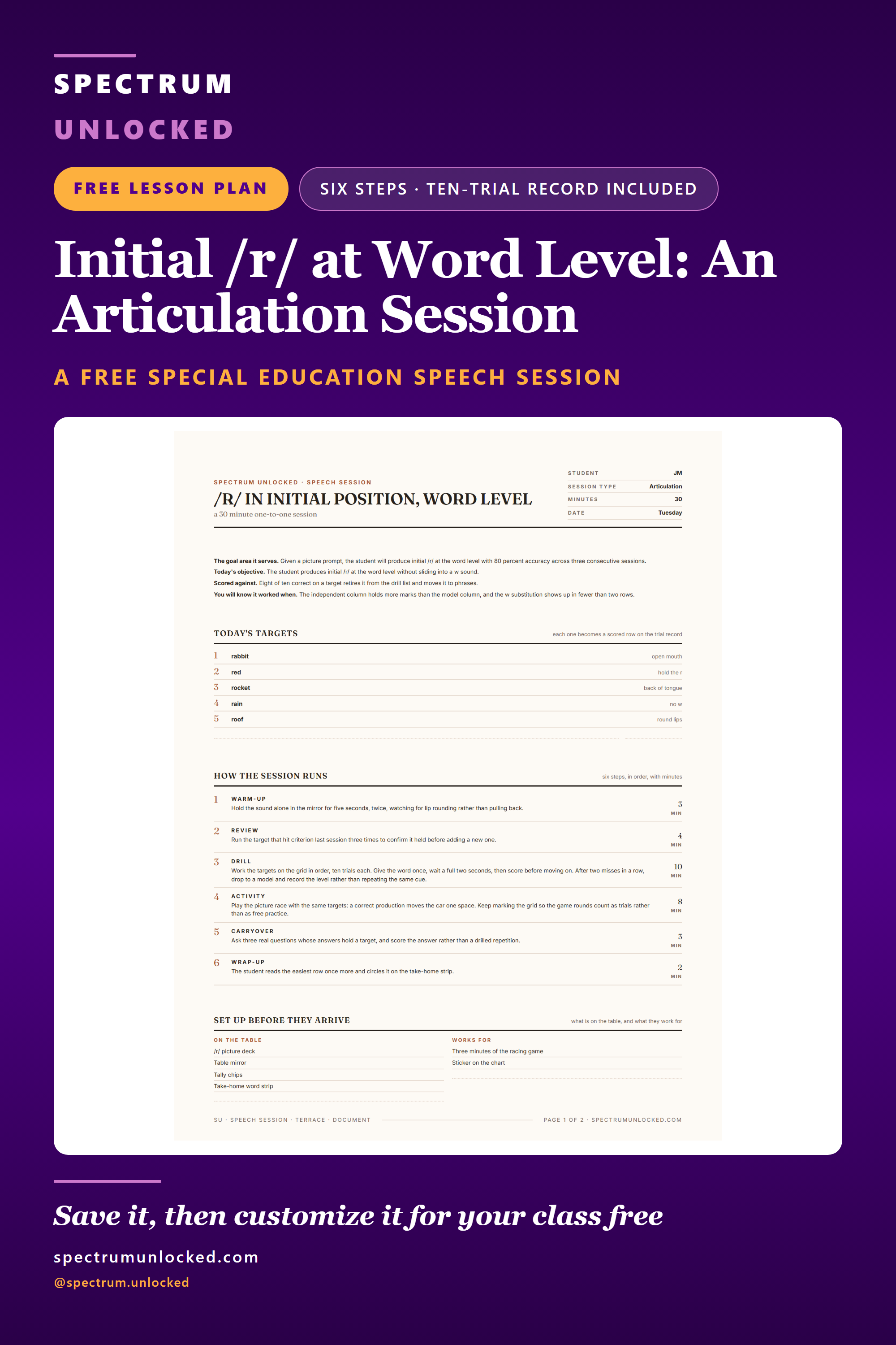 Pinterest pin: Speech Therapy Lesson Plan Template: An Articulation Session Example