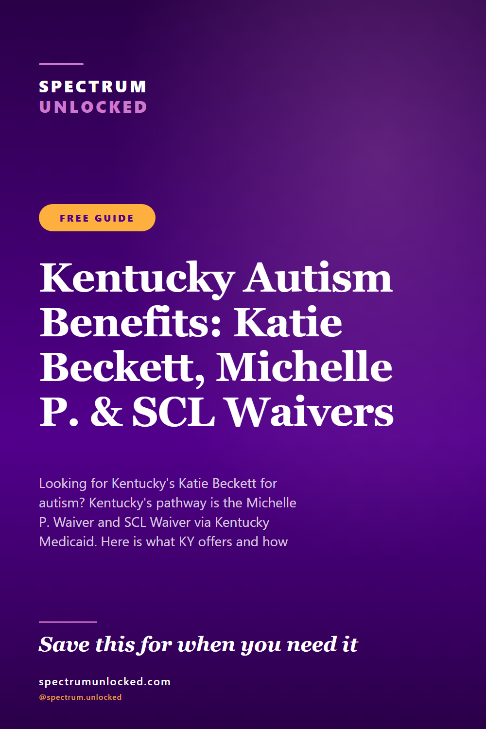 Pinterest pin: Kentucky Autism Benefits: Katie Beckett, Michelle P. & SCL Waivers [2026]
