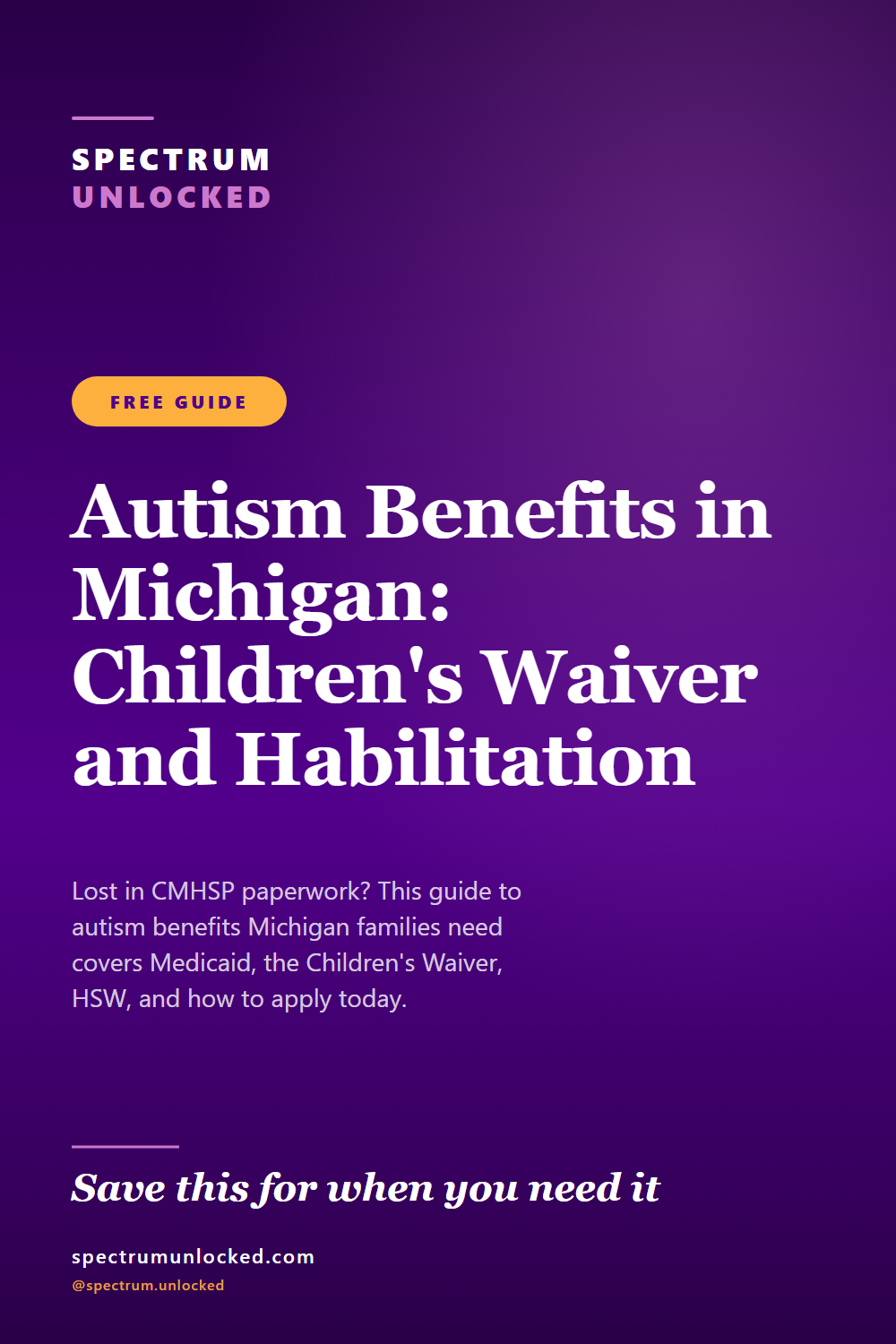 Pinterest pin: Autism Benefits in Michigan: Children's Waiver and Habilitation Supports [2026]