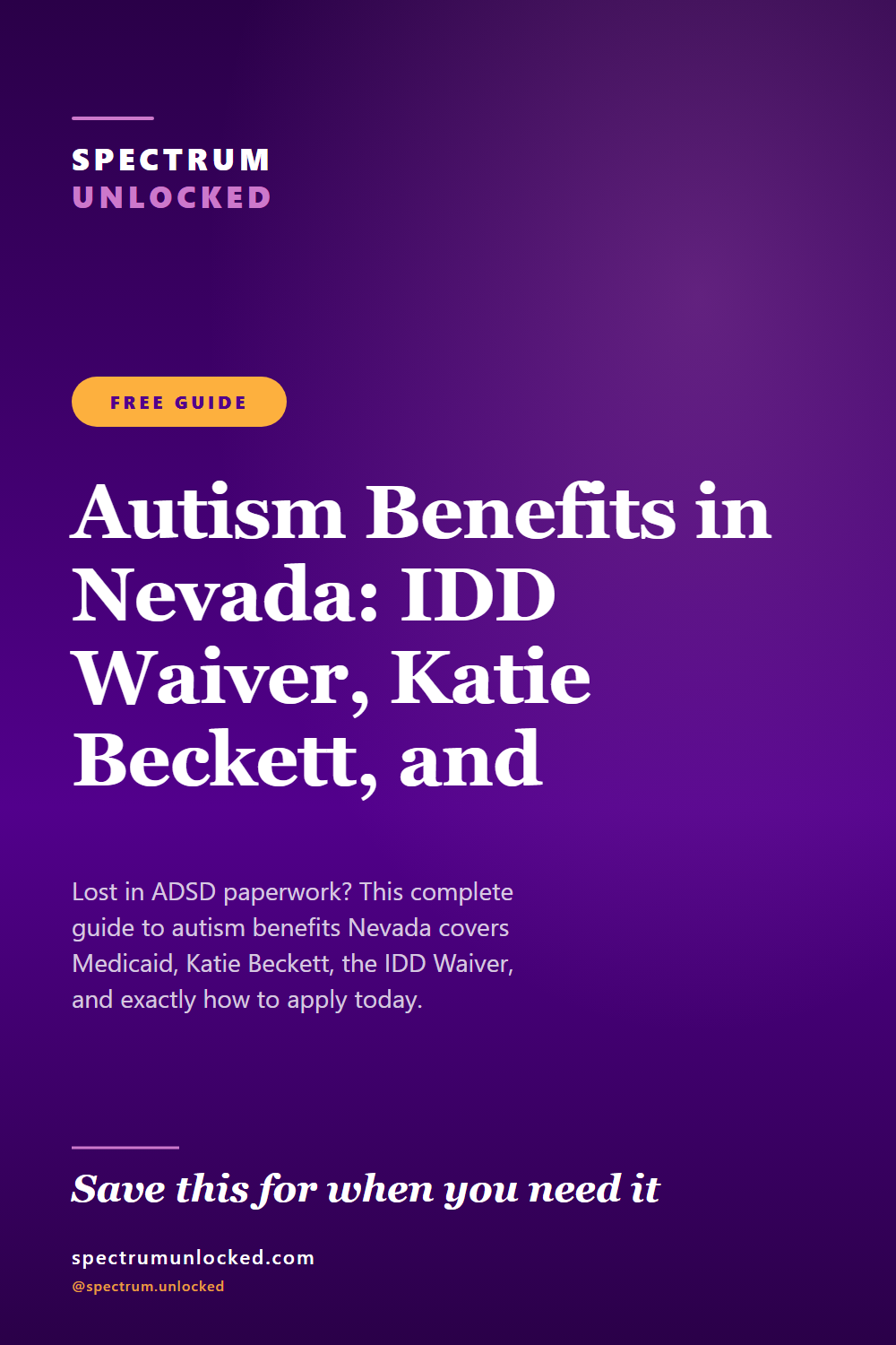Pinterest pin: Autism Benefits in Nevada: IDD Waiver, Katie Beckett, and Medicaid [2026]
