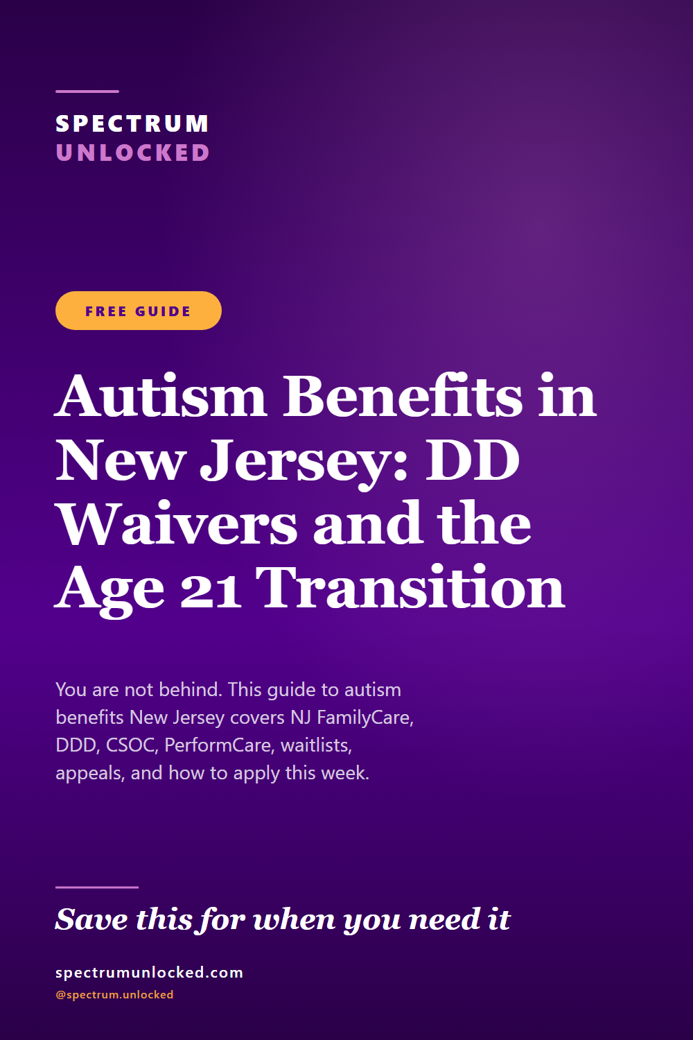 Pinterest pin: Autism Benefits in New Jersey: DD Waivers and the Age 21 Transition [2026]