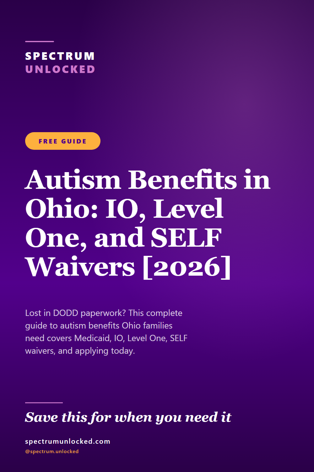 Pinterest pin: Autism Benefits in Ohio: IO, Level One, and SELF Waivers [2026]