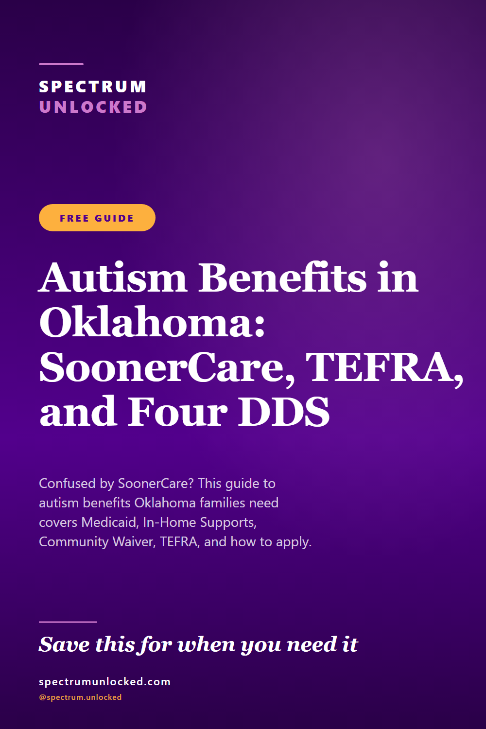 Pinterest pin: Autism Benefits in Oklahoma: SoonerCare, TEFRA, and Four DDS Waivers [2026]