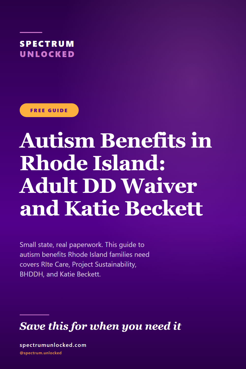 Pinterest pin: Autism Benefits in Rhode Island: Adult DD Waiver and Katie Beckett [2026]