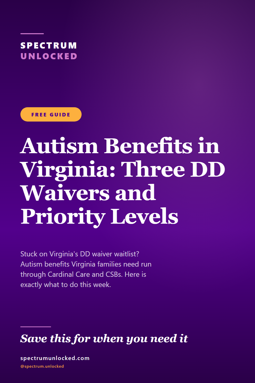 Pinterest pin: Autism Benefits in Virginia: Three DD Waivers and Priority Levels [2026]