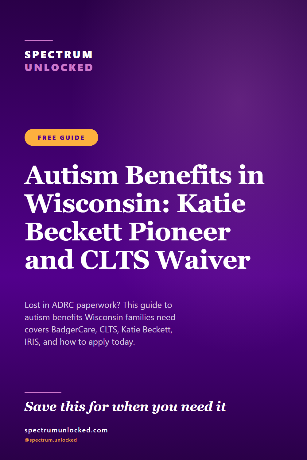 Pinterest pin: Autism Benefits in Wisconsin: Katie Beckett Pioneer and CLTS Waiver [2026]