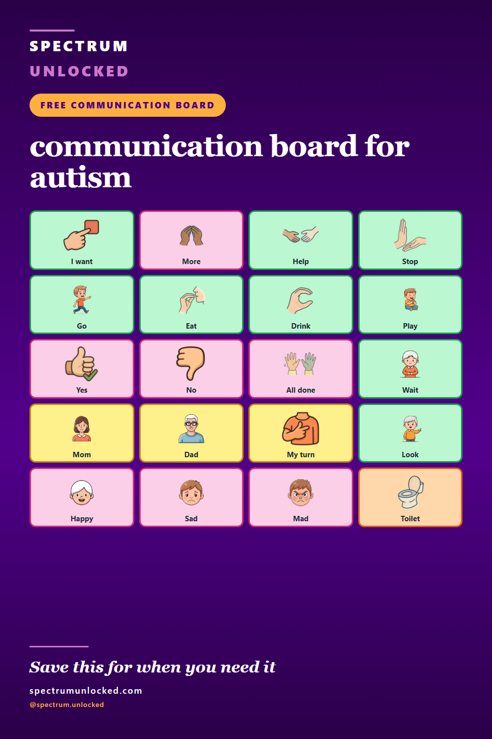 Pinterest pin: Free communication board for autism
