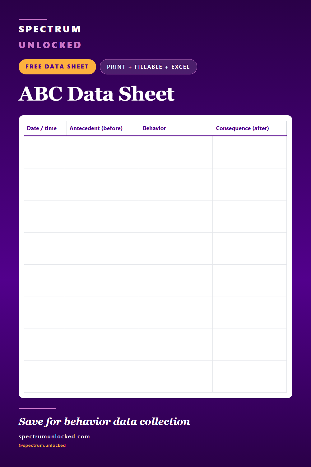 Pinterest pin: Free ABC Data Sheet