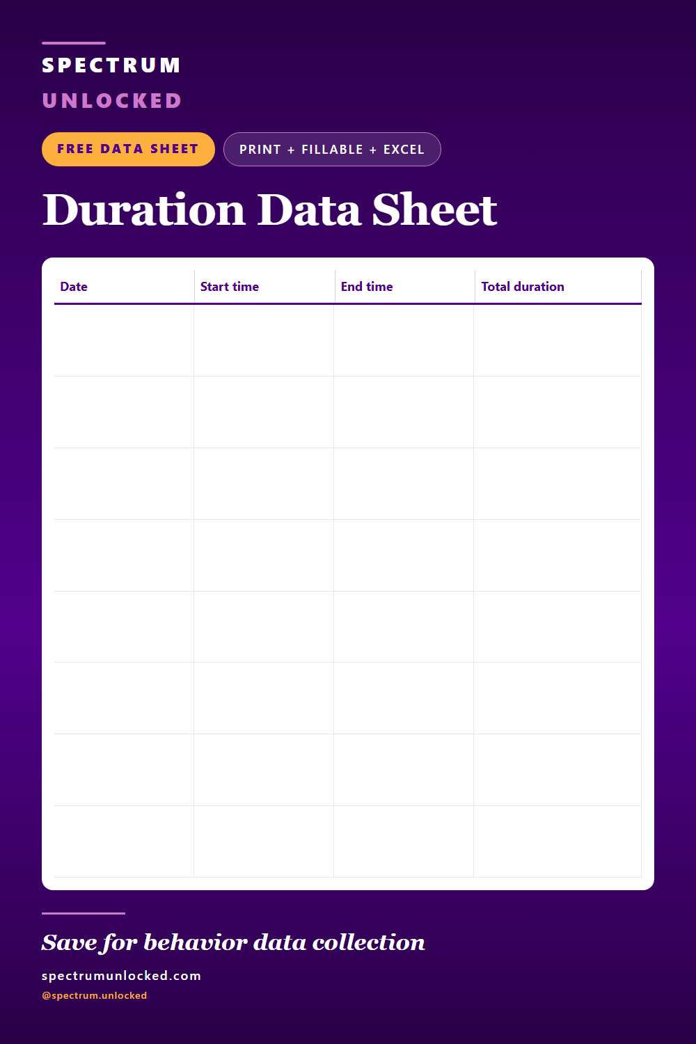 Pinterest pin: Free Duration Data Sheet
