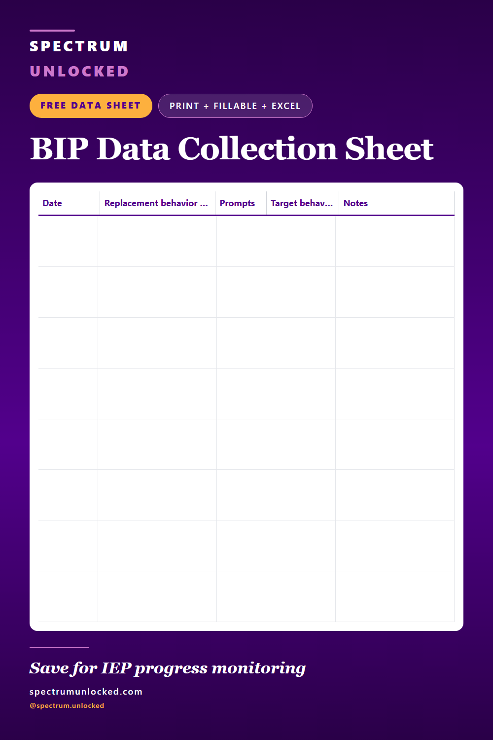Pinterest pin: Free BIP Data Collection Sheet