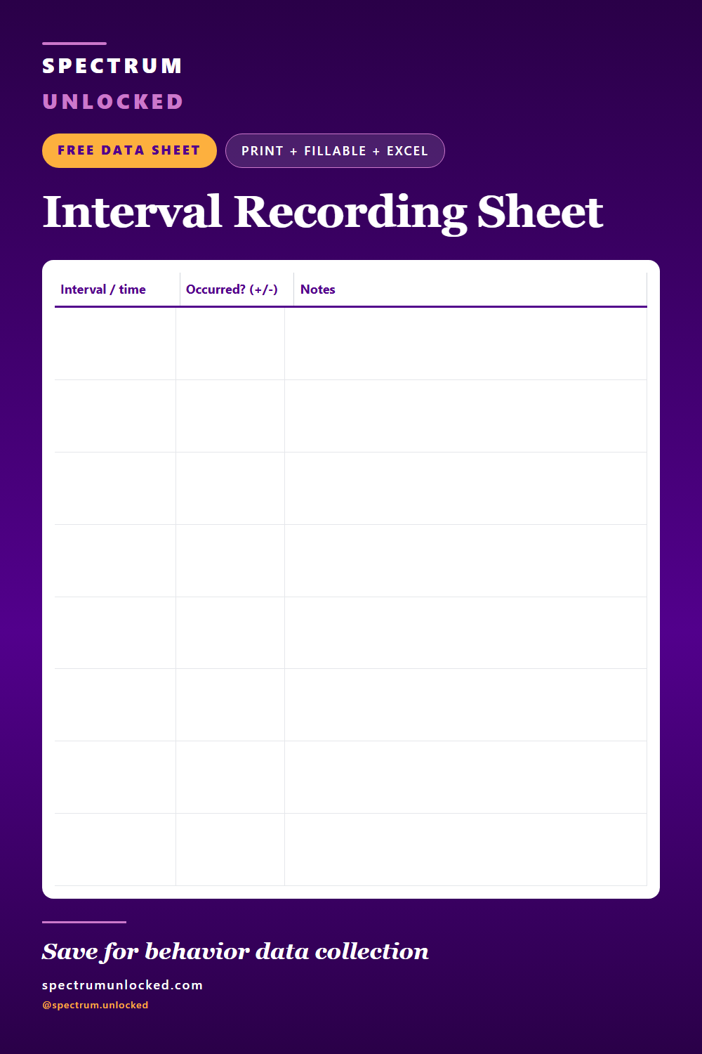 Pinterest pin: Free Interval Recording Sheet