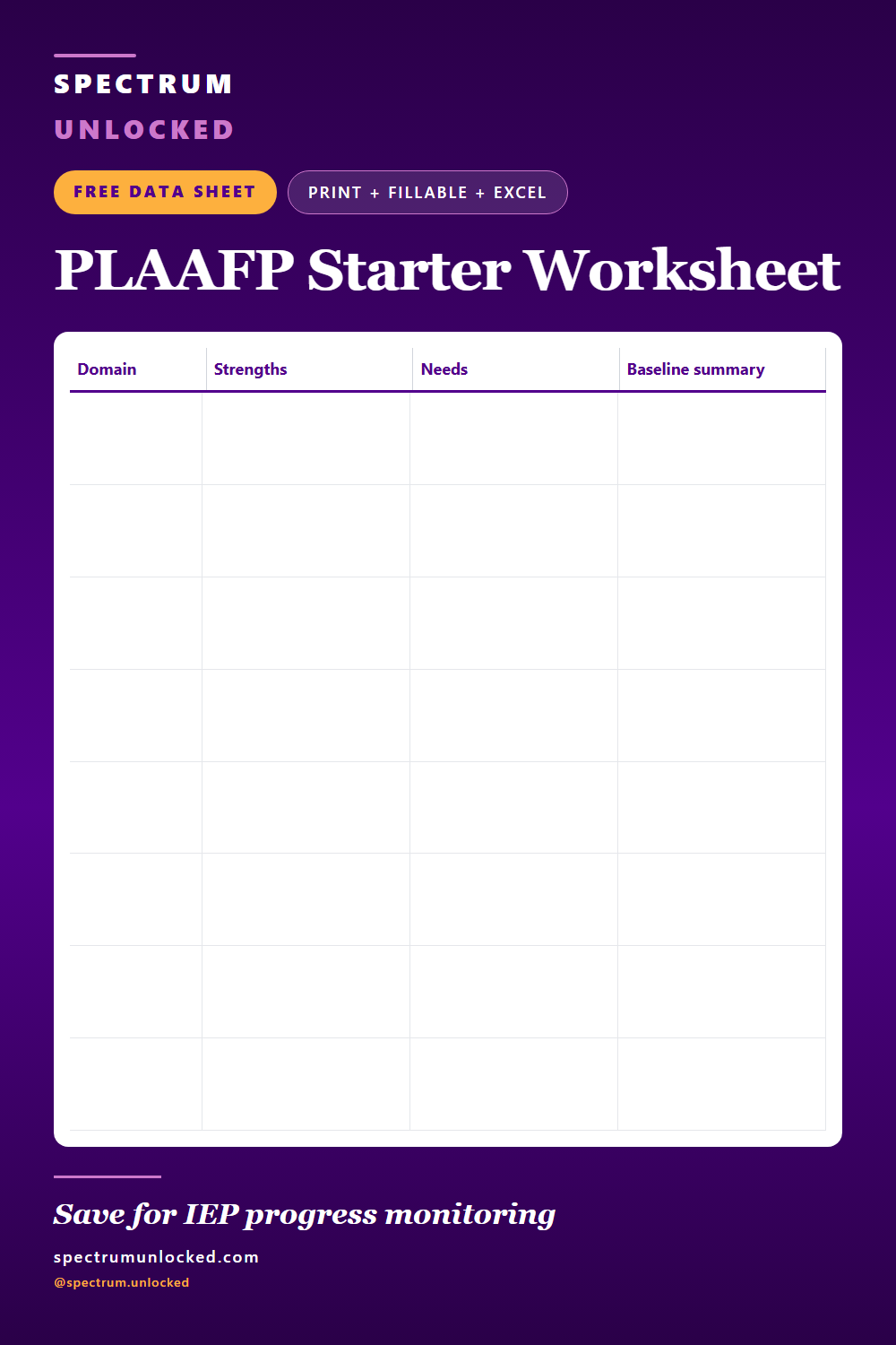 Pinterest pin: Free PLAAFP Starter Worksheet