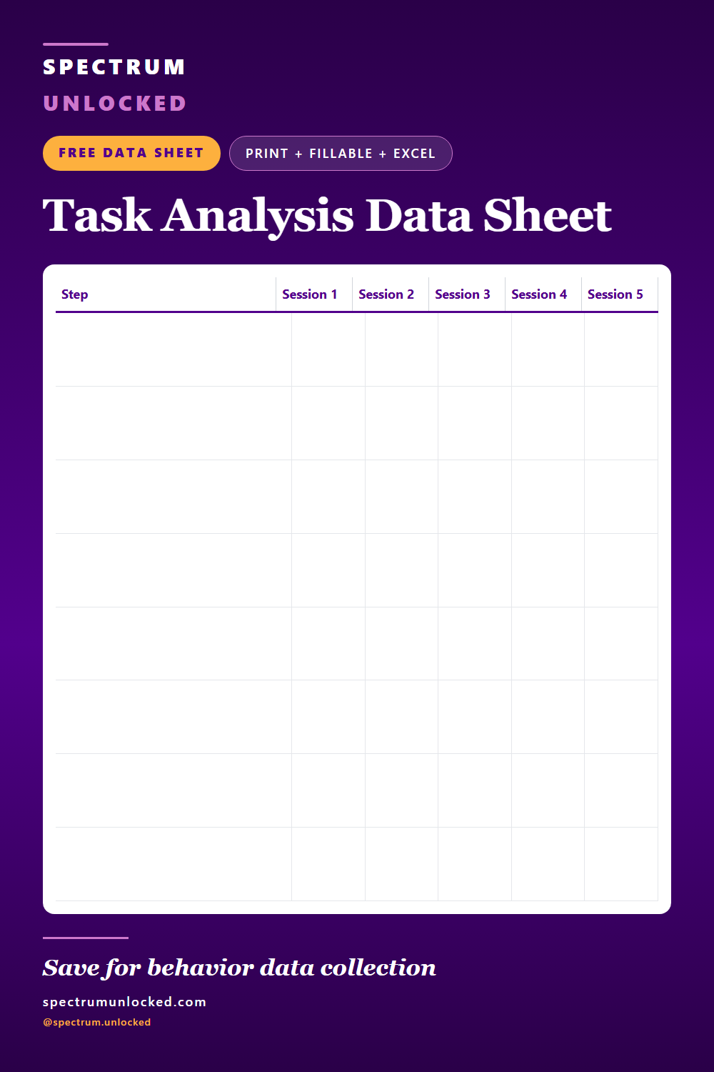 Pinterest pin: Free Task Analysis Data Sheet