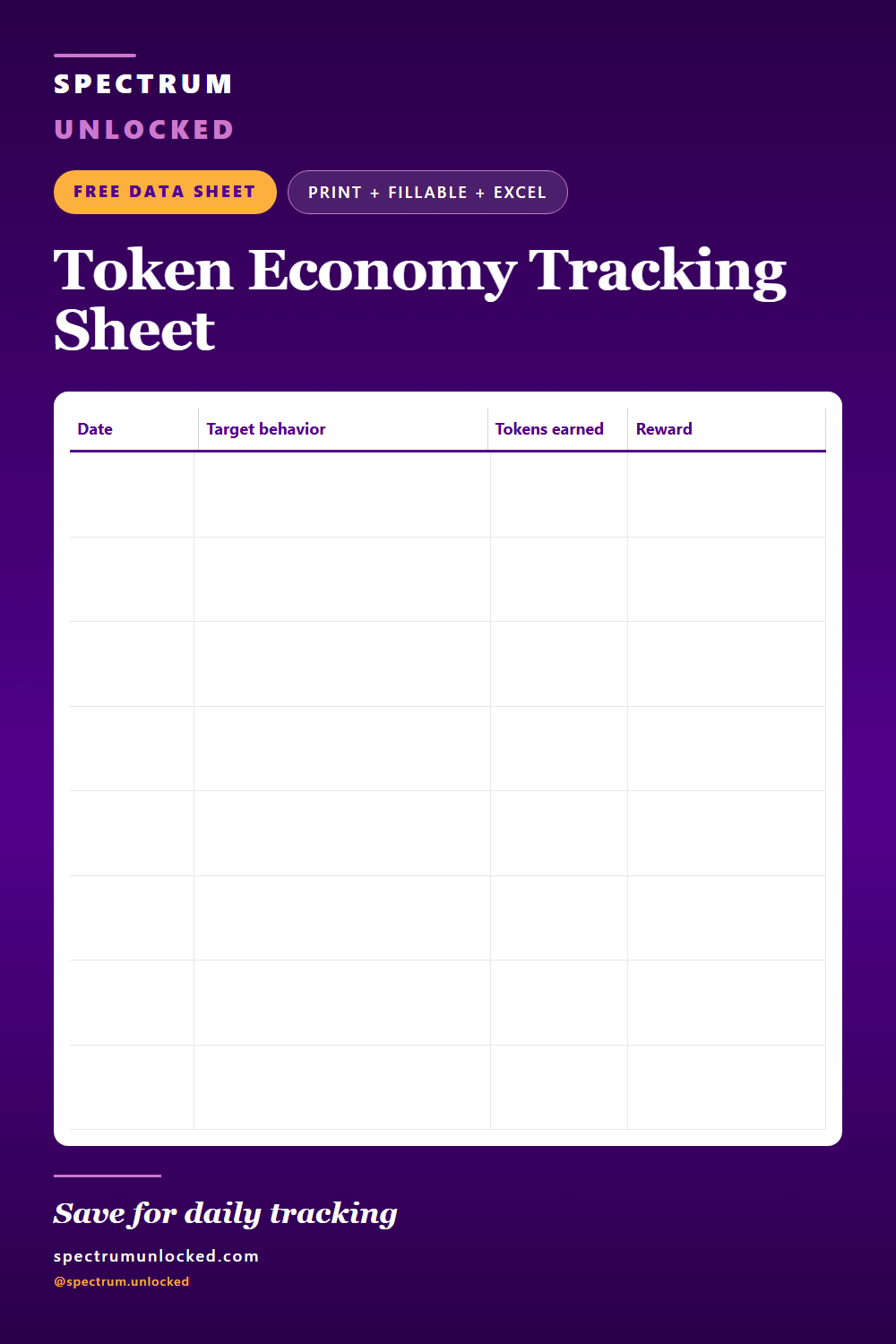 Pinterest pin: Free Token Economy Tracking Sheet