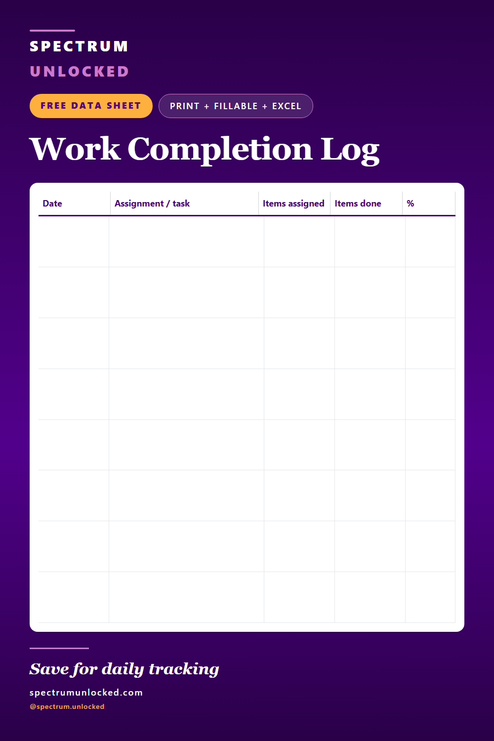 Pinterest pin: Free Work Completion Log