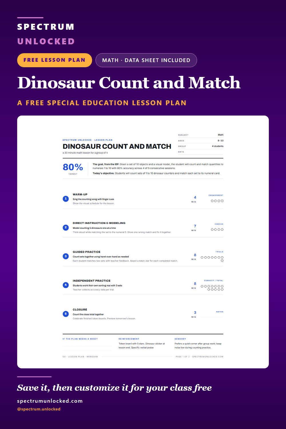 Pinterest pin: Special Education Math Lesson Plan Example: Count and Match