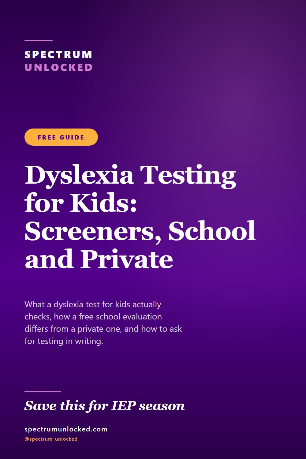 Pinterest pin: Dyslexia Testing for Kids: Screeners, School and Private