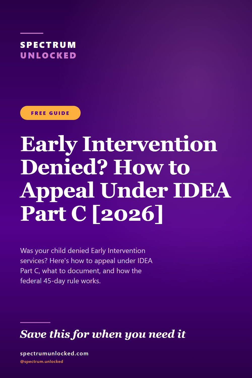 Pinterest pin: Early Intervention Denied? How to Appeal Under IDEA Part C [2026]