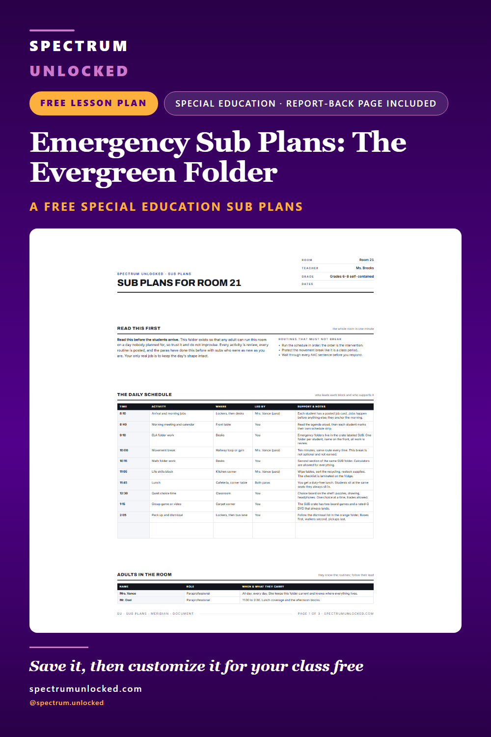 Pinterest pin: Emergency Sub Plans for Special Education: A Ready-Any-Day Example
