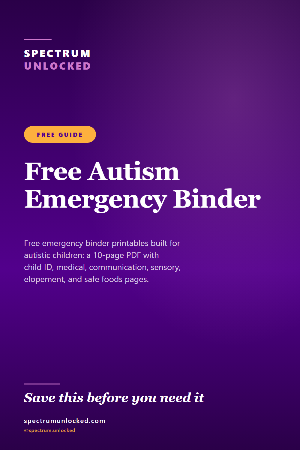 Pinterest pin: Free Emergency Binder Printables (Autism-Ready, Three Designs)