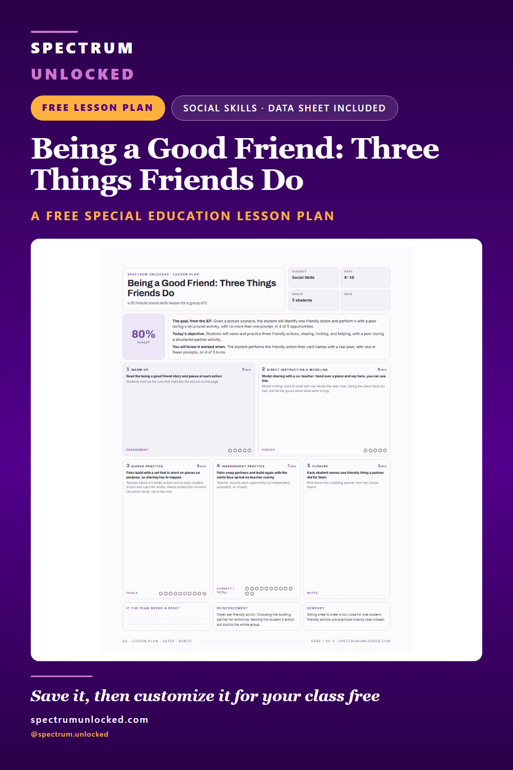 Pinterest pin: Friendship Lesson Plan for Special Education: Being a Good Friend