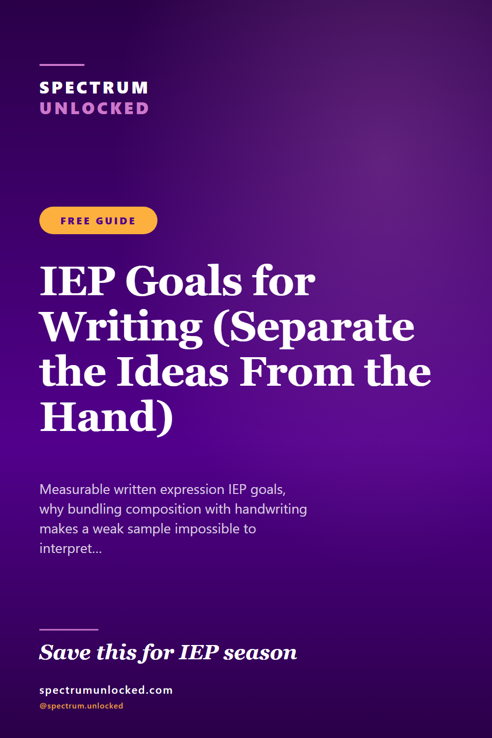 Pinterest pin: IEP Goals for Writing (Separate the Ideas From the Hand)