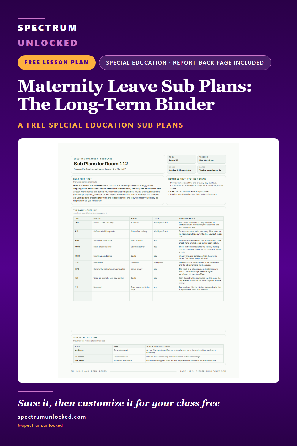Pinterest pin: Maternity Leave Sub Plans: A Long-Term Special Education Example