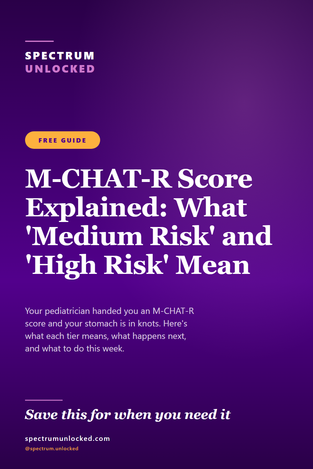 Pinterest pin: M-CHAT-R Score Explained: What 'Medium Risk' and 'High Risk' Mean for Your Toddler