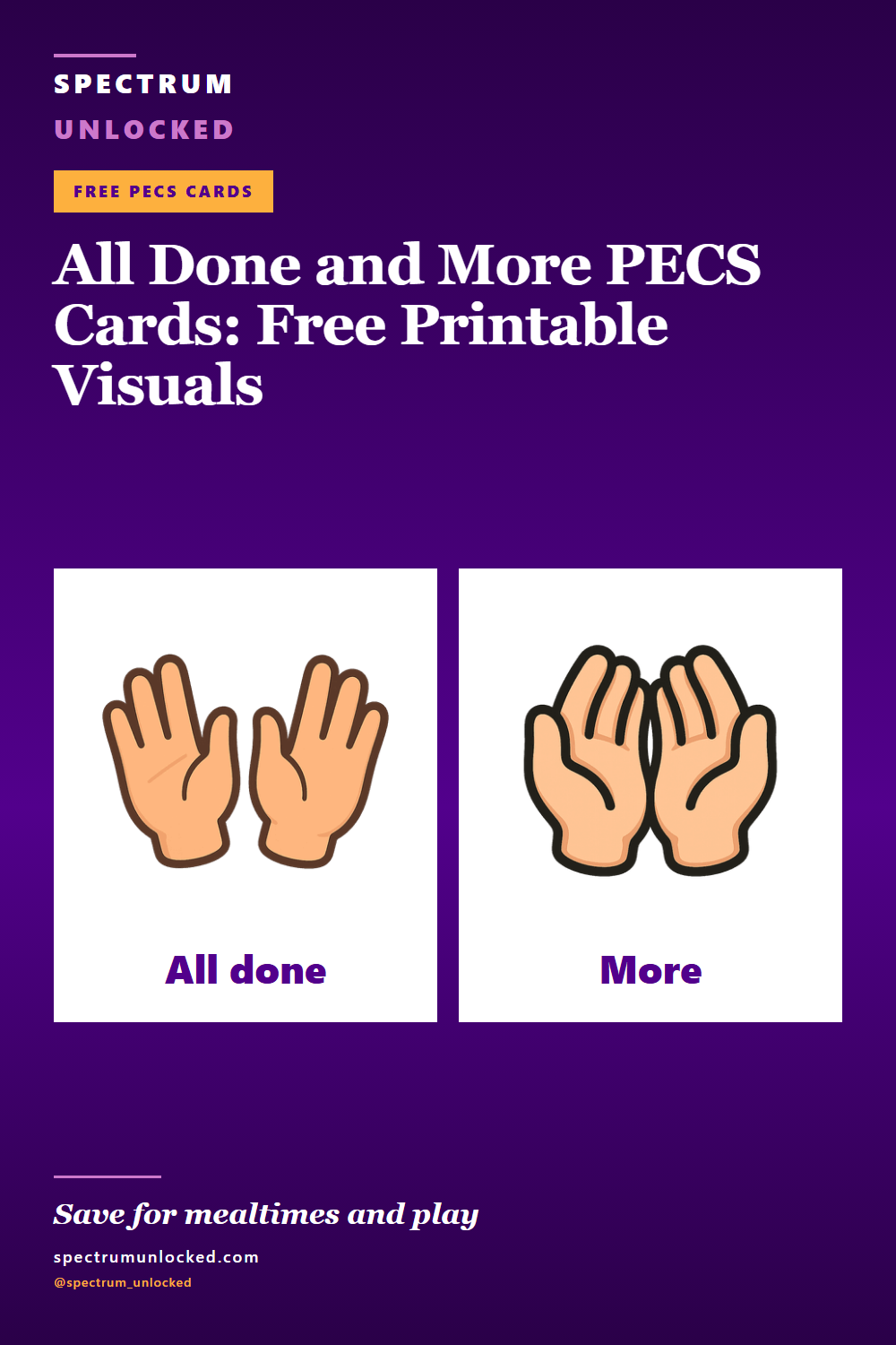 Pinterest pin: All Done and More PECS Cards: Free Printable Visuals