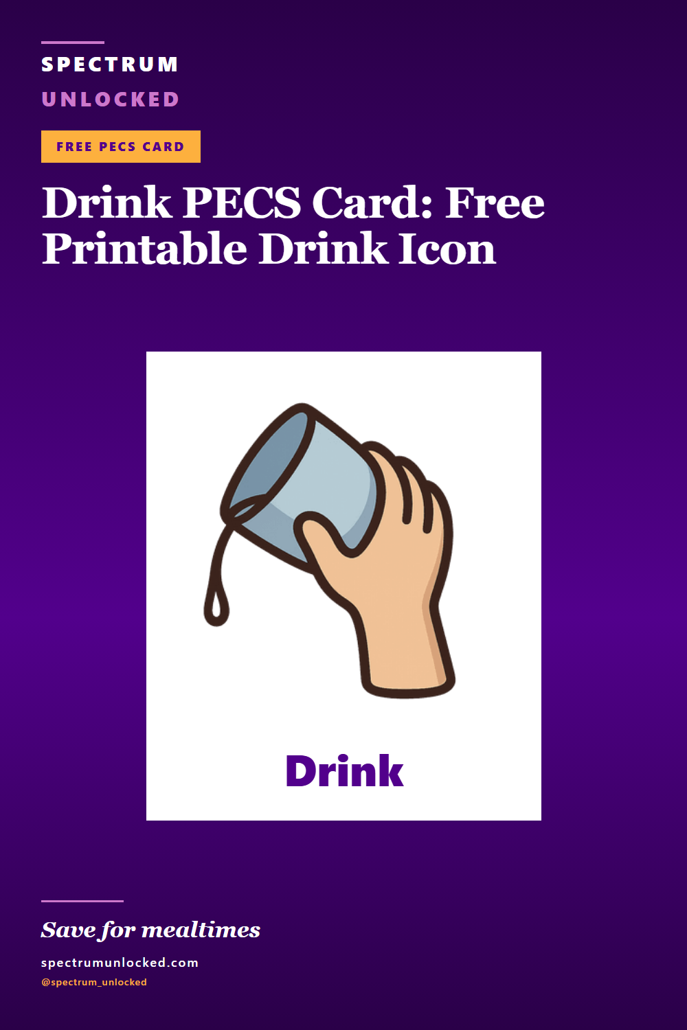 Pinterest pin: Drink PECS Card: Free Printable Drink Icon