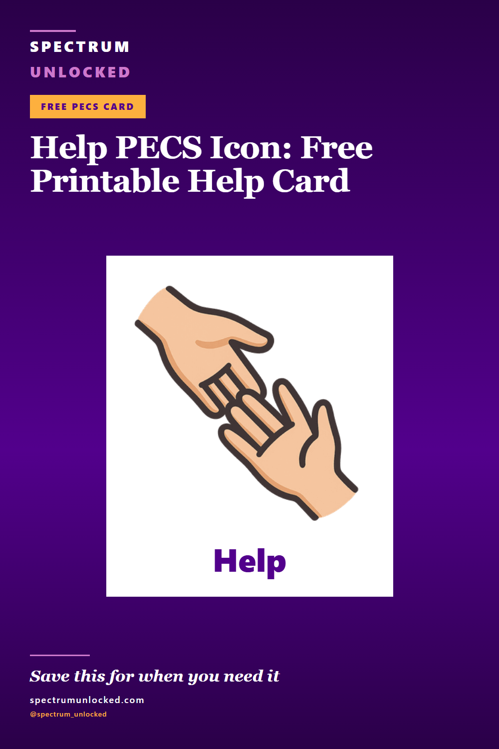 Pinterest pin: Help PECS Icon: Free Printable Help Card
