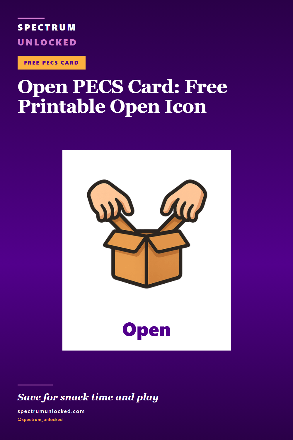 Pinterest pin: Open PECS Card: Free Printable Open Icon