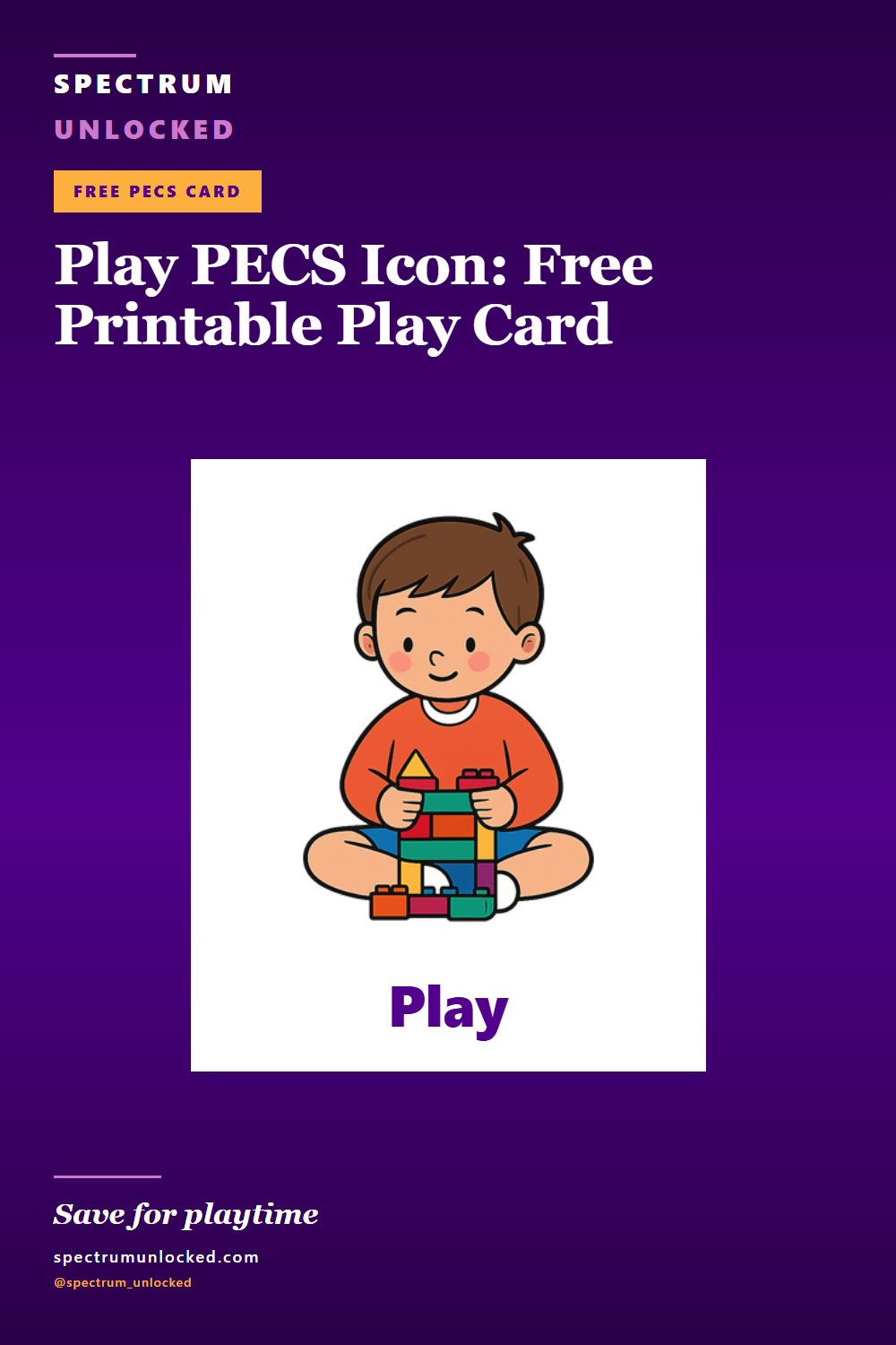 Pinterest pin: Play PECS Icon: Free Printable Play Card