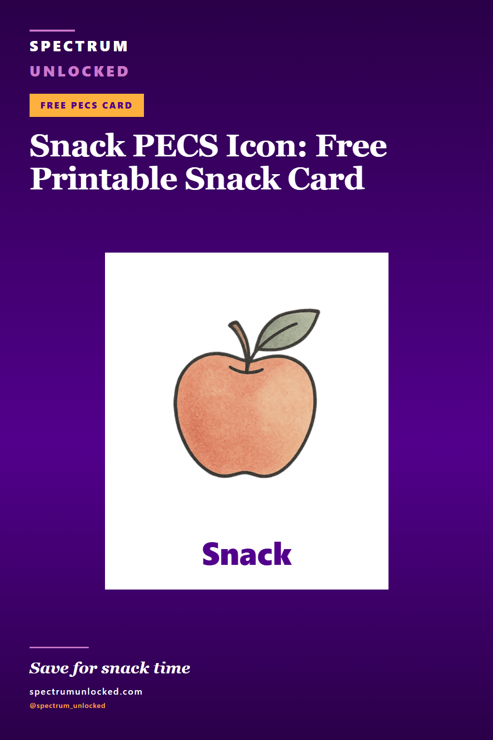 Pinterest pin: Snack PECS Icon: Free Printable Snack Card