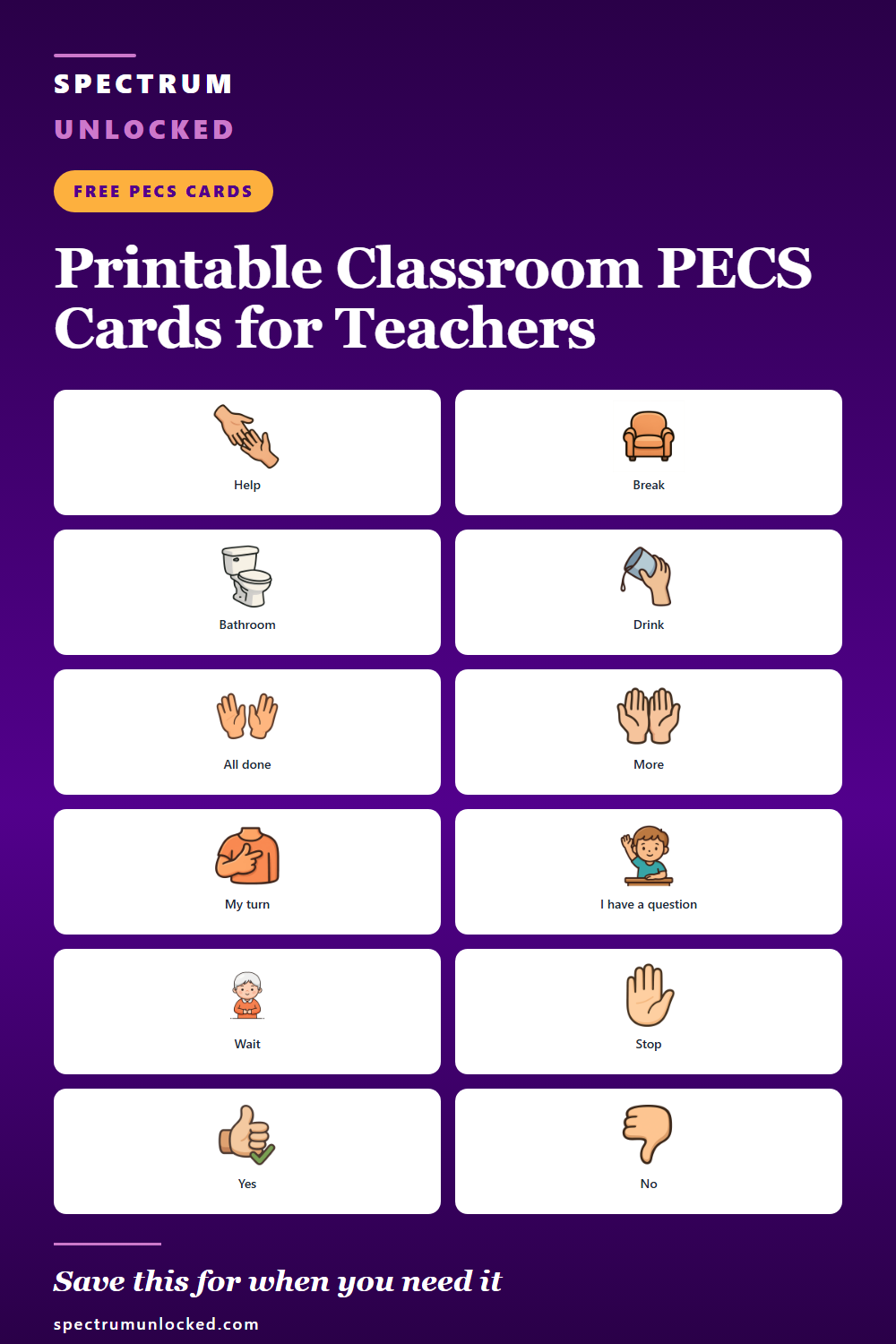 Pinterest pin: Free Printable Classroom PECS Cards for Teachers