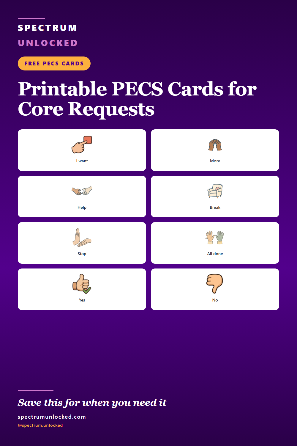 Pinterest pin: Free Printable PECS Cards for Core Requests