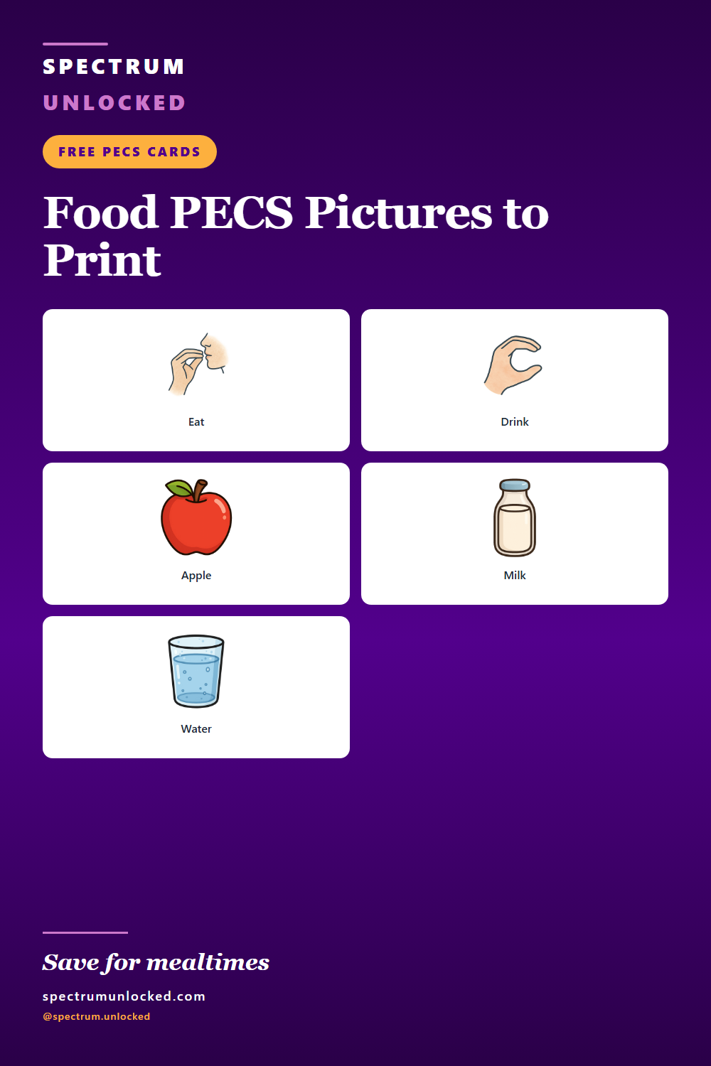Pinterest pin: Free Food PECS Pictures to Print