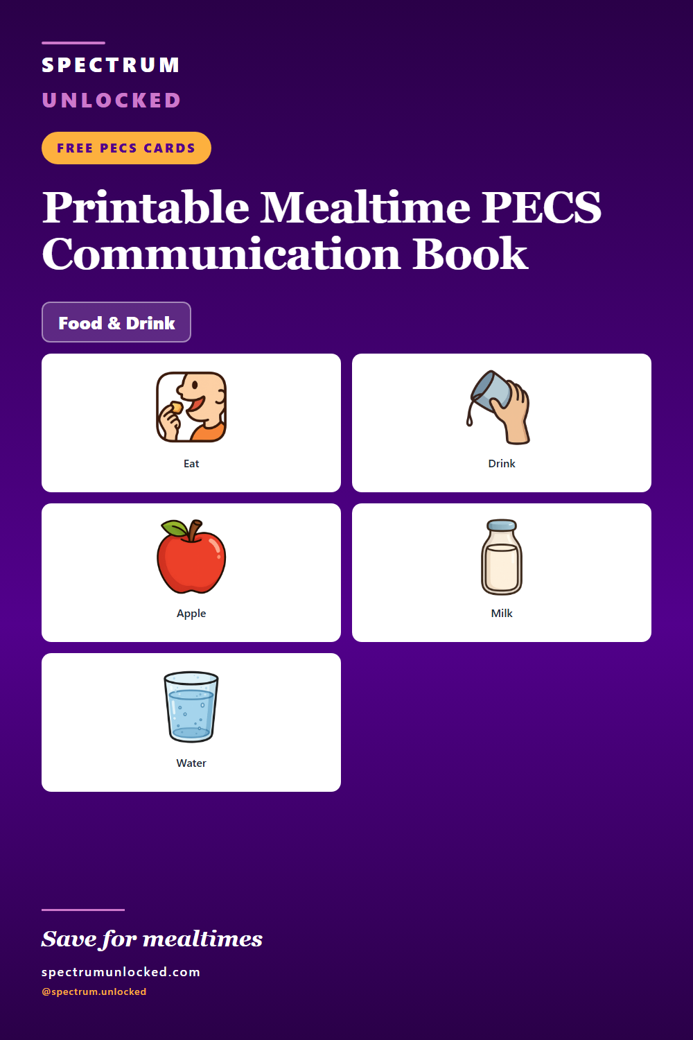 Pinterest pin: Free Printable Mealtime PECS Communication Book