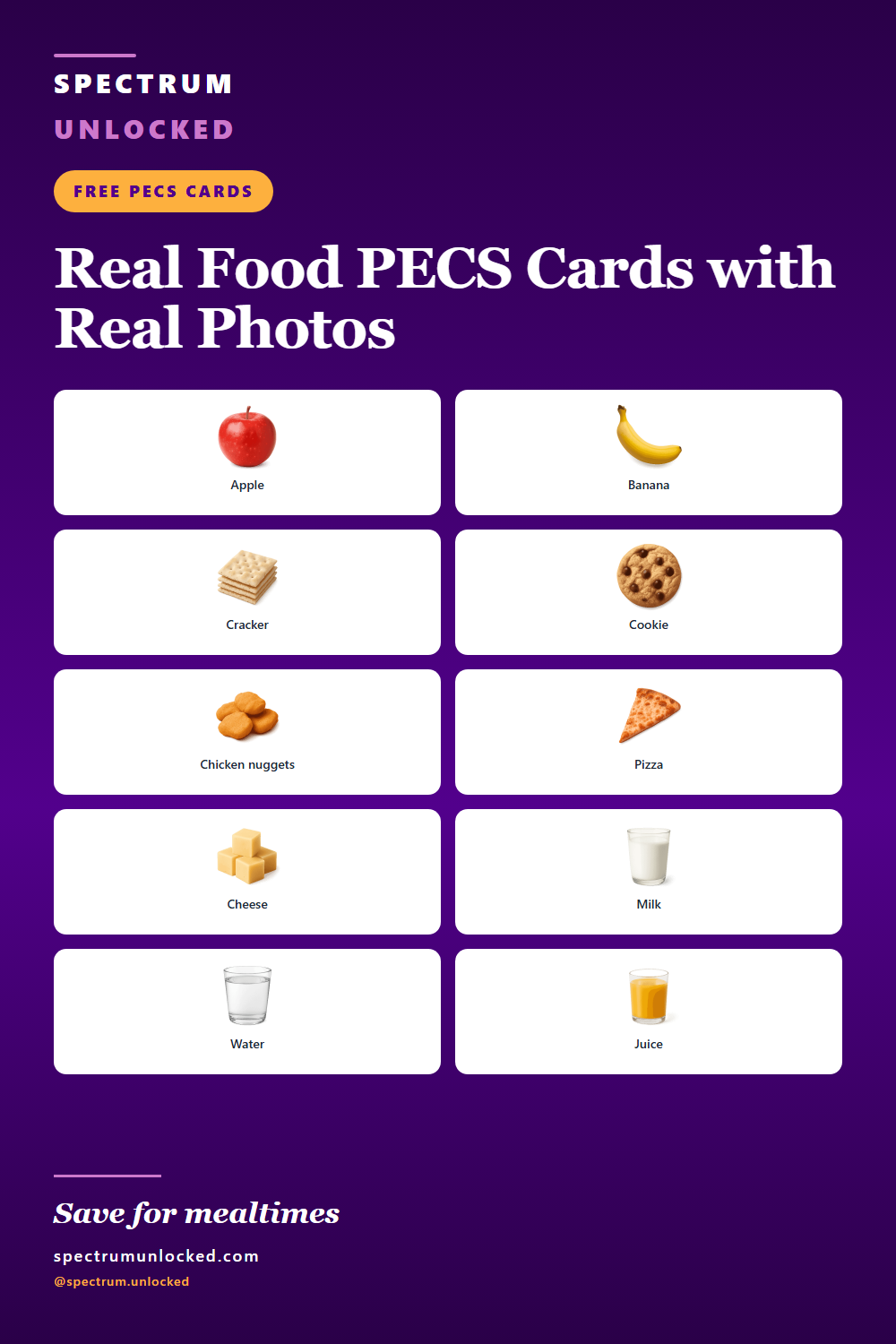 Pinterest pin: Real Food PECS Cards with Real Photos