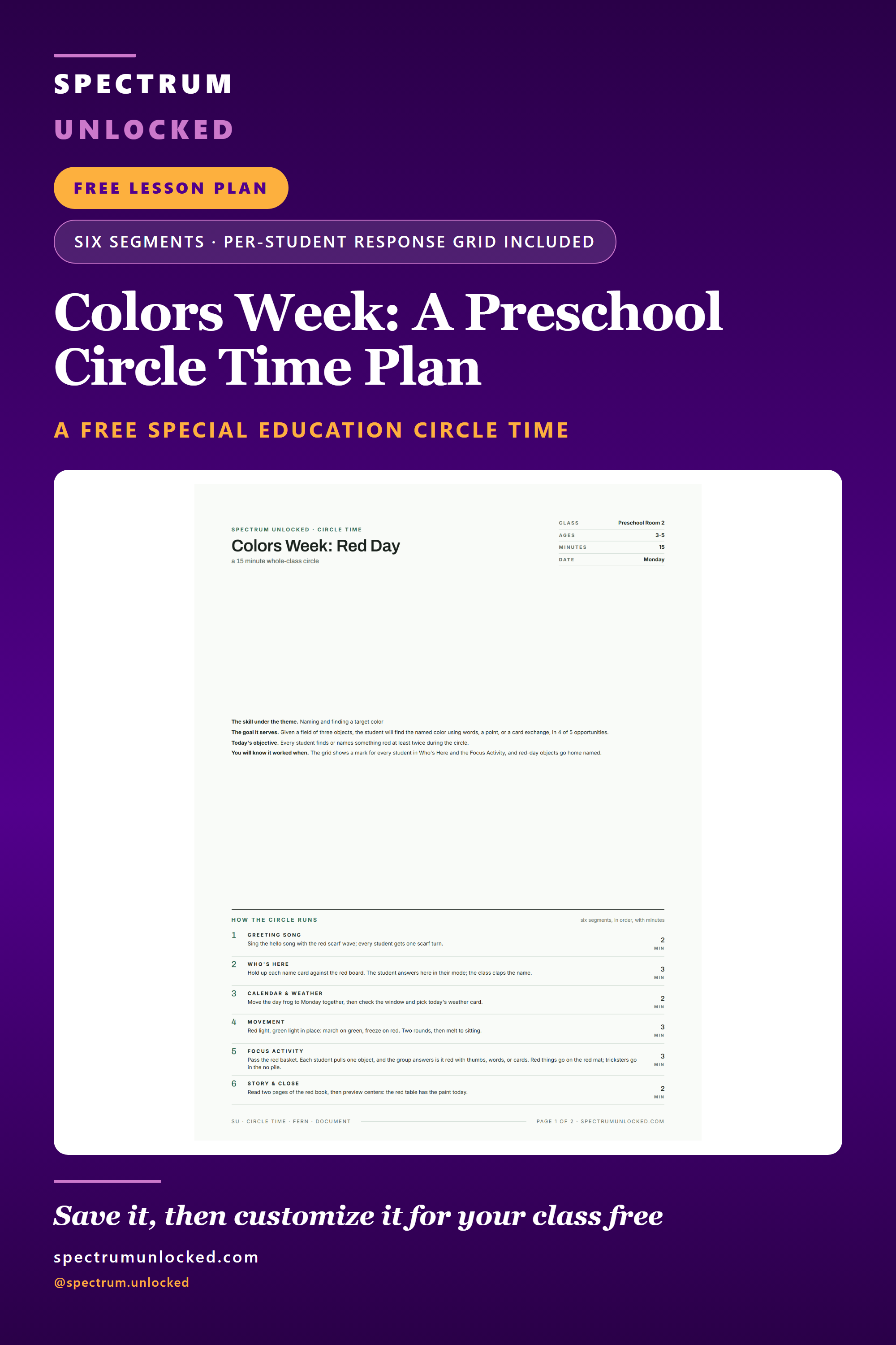 Pinterest pin: Preschool Circle Time Lesson Plan: A Printable Example