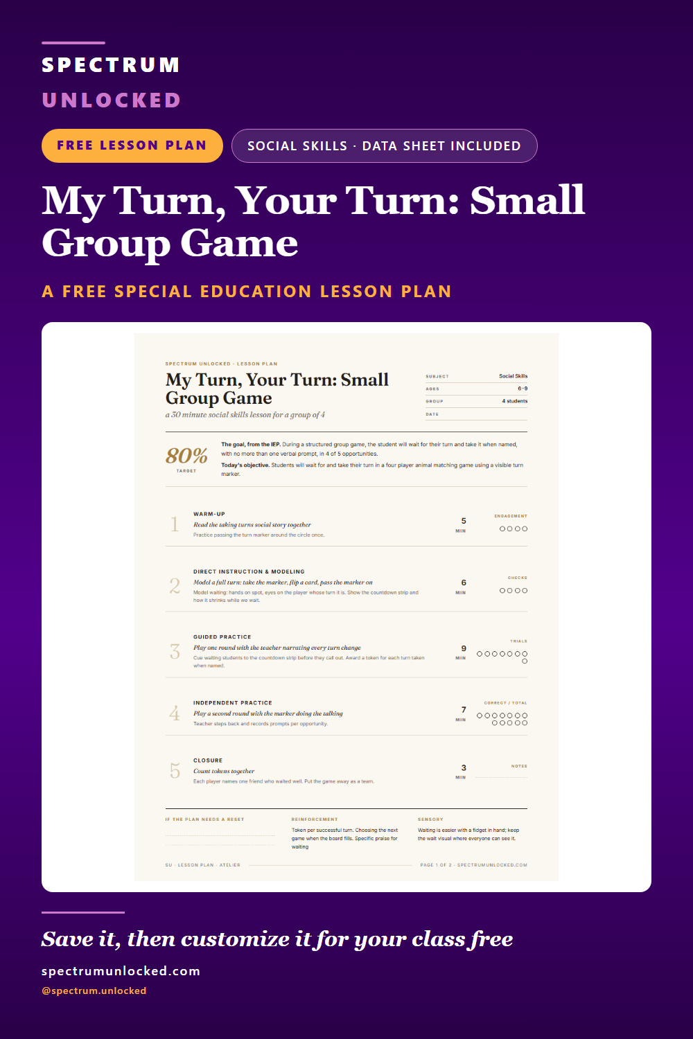 Pinterest pin: Social Skills Lesson Plan for Special Education: Taking Turns
