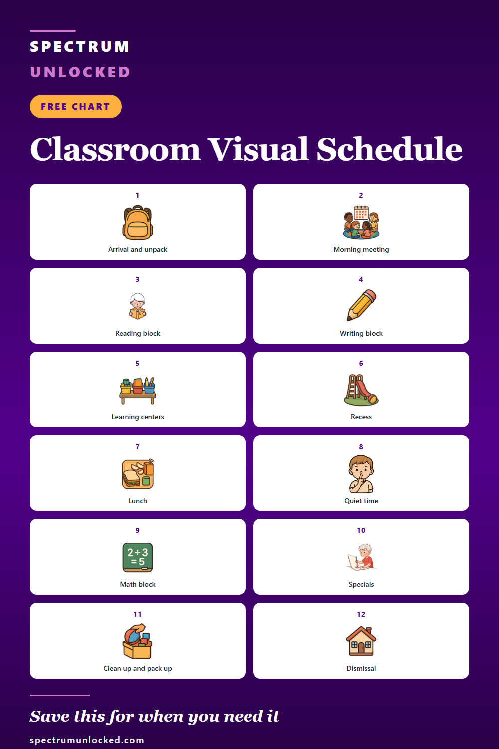 Pinterest pin: Free Classroom Visual Schedule (Printable Daily Schedule Cards)