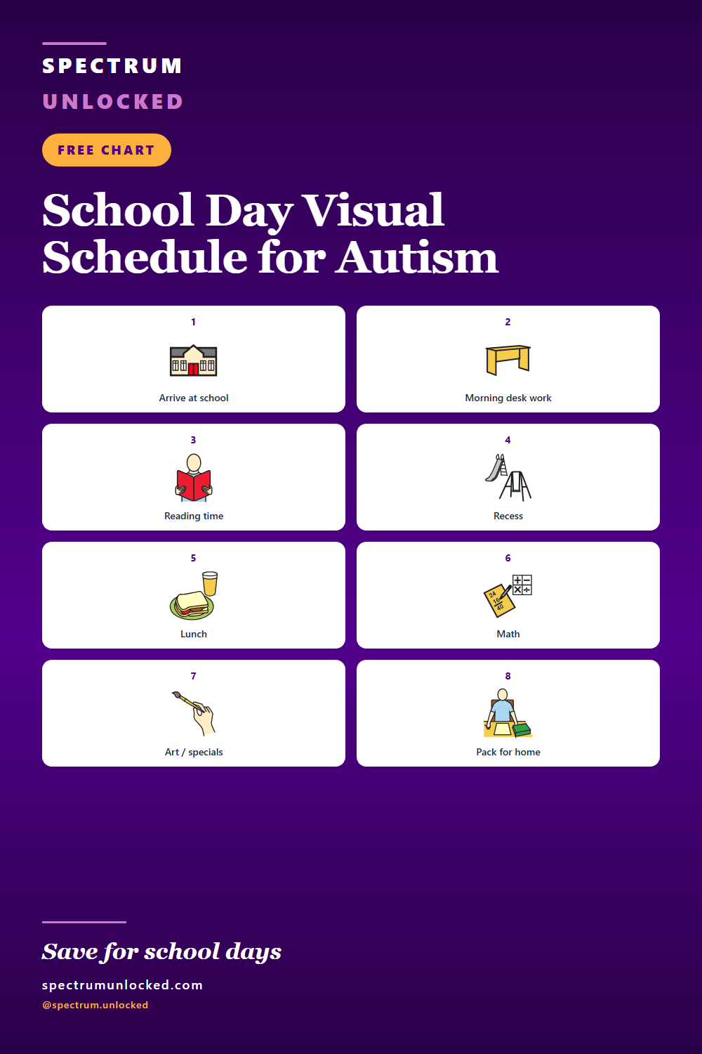 Pinterest pin: Free School Day Visual Schedule for Autism