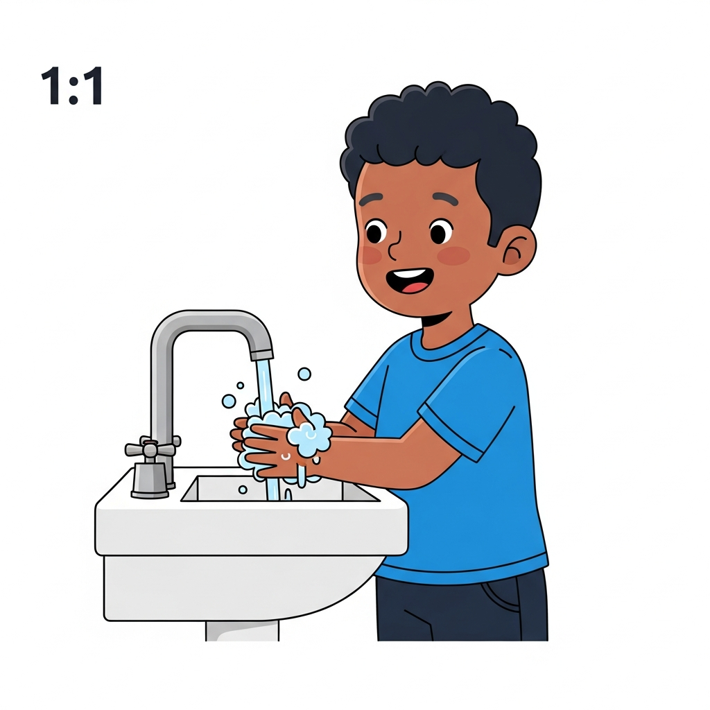 Boy Washing Hands (black)