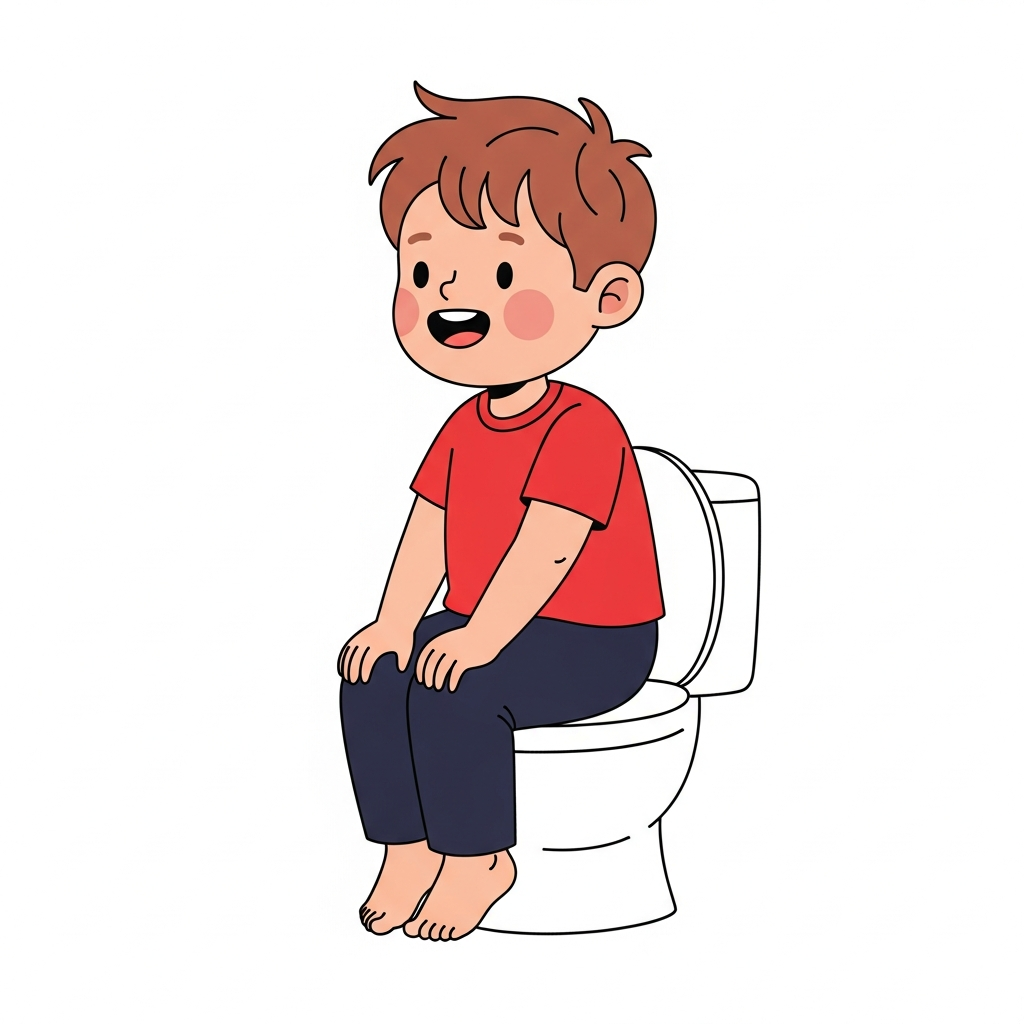Boy Sitting on Toilet (white)