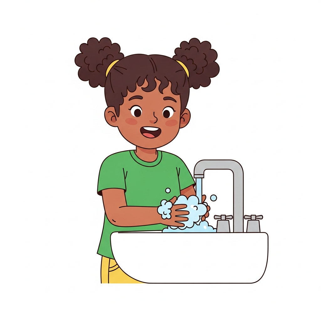 Girl Washing Hands (black)