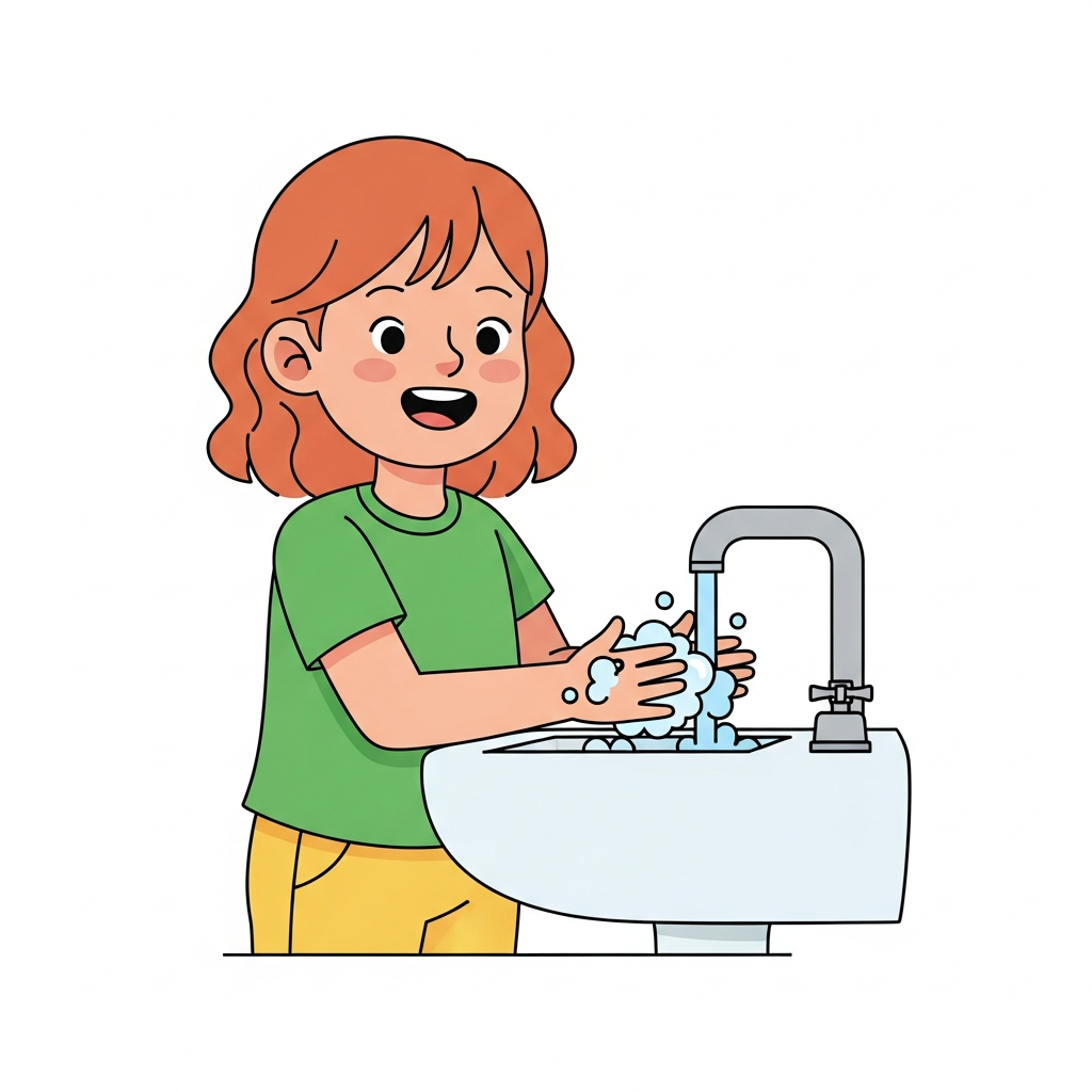 Girl Washing Hands (white)