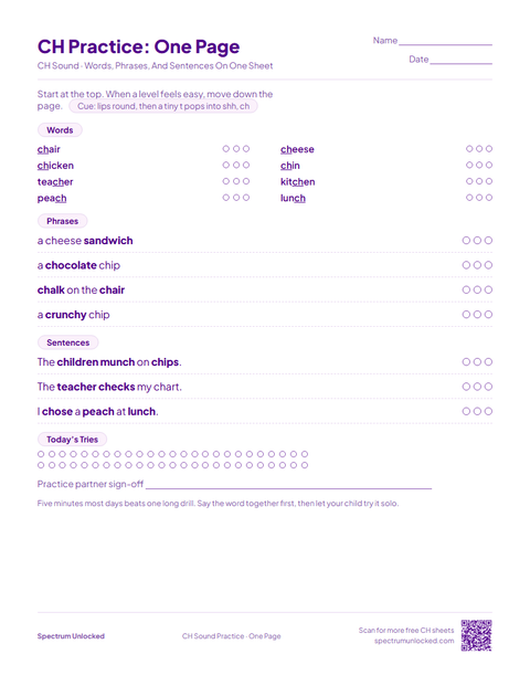CH Practice: One Page sheet preview