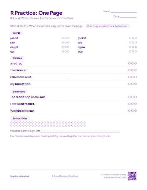 R Practice: One Page sheet preview