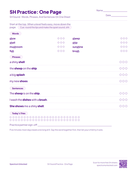 SH Practice: One Page sheet preview